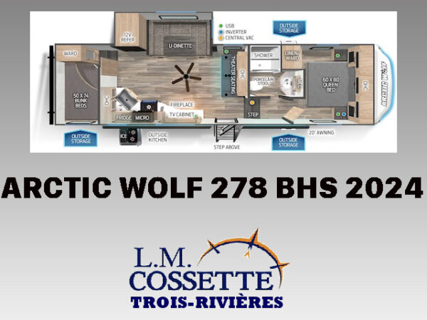 Arctic Wolf 278 BHS 2024-LM Cossette inc. vr-roulotte-fifth wheel-cargo-arctic wolf -cherokee-grey wolf-wolf pup-kodiak cub-aspen trail-dutchmen-forest river-freedom express select-coachmen-apex nano -Trois-Rivières