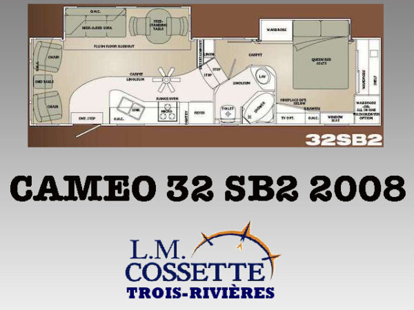 Cameo 32 SB2 2008-LM Cossette inc. vr-roulotte-fifth wheel-cargo-arctic wolf -Remote-Clipper-cherokee-grey wolf-wolf pup-kodiak cub-aspen trail-dutchmen-forest river-freedom express select-coachmen-apex nano -Trois-Rivières