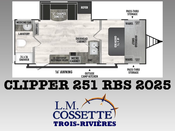 Clipper 251 RBS 2025-LM Cossette inc. vr-roulotte-fifth wheel-cargo-arctic wolf -Remote-Clipper-cherokee-grey wolf-wolf pup-kodiak cub-aspen trail-dutchmen-forest river-freedom express select-coachmen-apex nano -Trois-Rivières