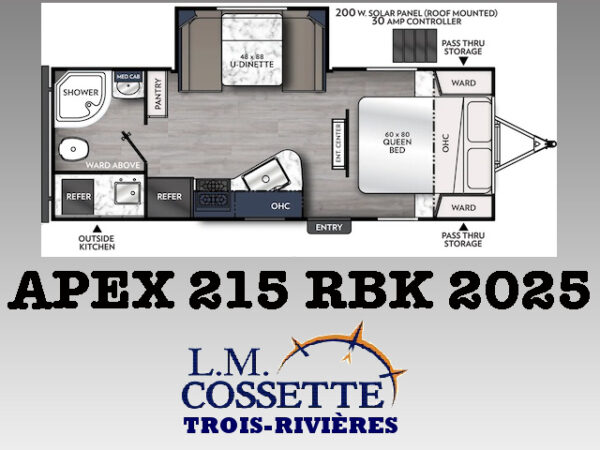 Apex 215 RBK 2025-LM Cossette inc. vr-roulotte-fifth wheel-cargo-arctic wolf -Remote-Clipper-cherokee-grey wolf-wolf pup-kodiak cub-aspen trail-dutchmen-forest river-freedom express select-coachmen-apex nano -Trois-Rivières