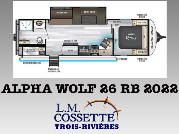 Alpha Wolf 26 RB 2022-LM Cossette inc. vr-roulotte-fifth wheel-cargo-arctic wolf -Remote-Clipper-cherokee-grey wolf-wolf pup-kodiak cub-aspen trail-dutchmen-forest river-freedom express select-coachmen-apex nano -Trois-Rivières