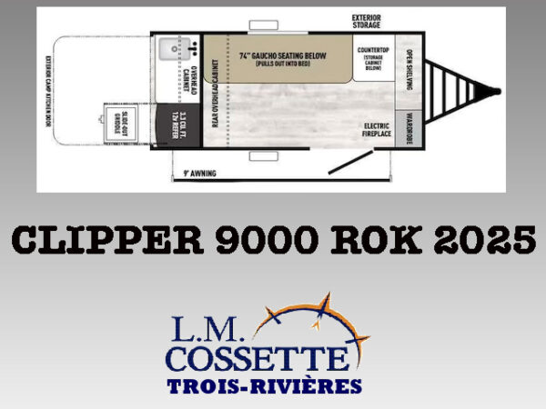 Clipper 9000 ROK 2025-LM Cossette inc. vr-roulotte-fifth wheel-cargo-arctic wolf -Remote-Clipper-cherokee-grey wolf-wolf pup-kodiak cub-aspen trail-dutchmen-forest river-freedom express select-coachmen-apex nano -Trois-Rivières