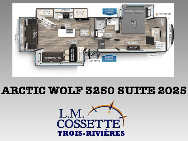 Arctic Wolf 3250 Suite 2025-LM Cossette inc. vr-roulotte-fifth wheel-cargo-arctic wolf -Remote-Clipper-cherokee-grey wolf-wolf pup-kodiak cub-aspen trail-dutchmen-forest river-freedom express select-coachmen-apex nano -Trois-Rivières