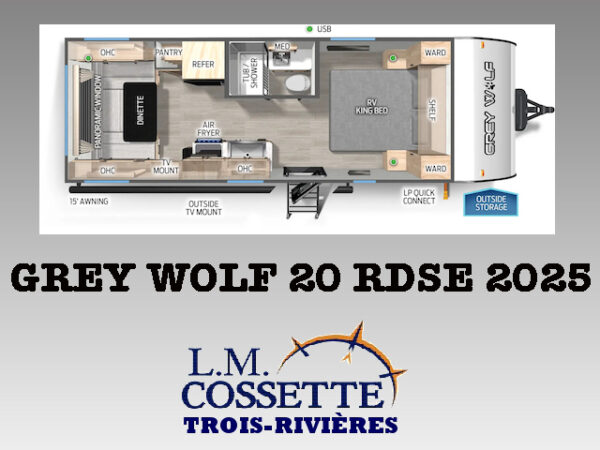 Grey Wolf 20 RDSE 2025-LM Cossette inc. vr-roulotte-fifth wheel-cargo-arctic wolf -Remote-Clipper-cherokee-grey wolf-wolf pup-kodiak cub-aspen trail-dutchmen-forest river-freedom express select-coachmen-apex nano -Trois-Rivières