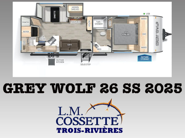 Grey Wolf 26 SS 2025-LM Cossette inc. vr-roulotte-fifth wheel-cargo-arctic wolf -Remote-Clipper-cherokee-grey wolf-wolf pup-kodiak cub-aspen trail-dutchmen-forest river-freedom express select-coachmen-apex nano -Trois-Rivières