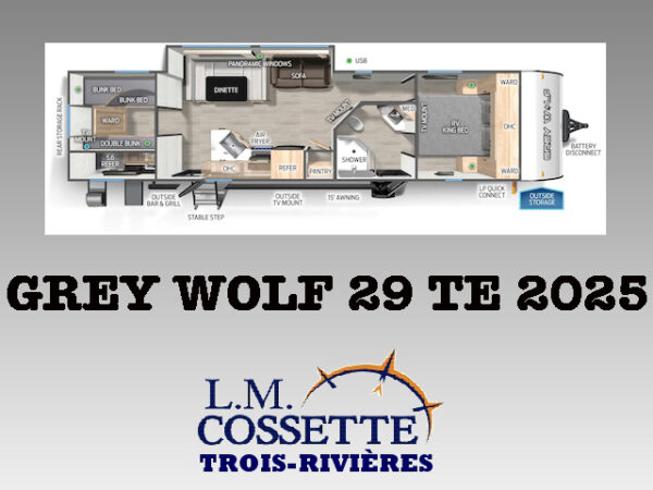 Grey Wolf 29 TE 2025-LM Cossette inc. vr-roulotte-fifth wheel-cargo-arctic wolf -Remote-Clipper-cherokee-grey wolf-wolf pup-kodiak cub-aspen trail-dutchmen-forest river-freedom express select-coachmen-apex nano -Trois-Rivières