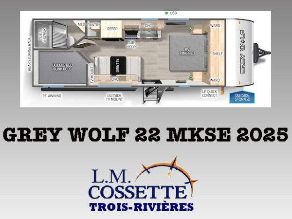 Grey Wolf 22 MKSE 2025-LM Cossette inc. vr-roulotte-fifth wheel-cargo-arctic wolf -Remote-Clipper-cherokee-grey wolf-wolf pup-kodiak cub-aspen trail-dutchmen-forest river-freedom express select-coachmen-apex nano -Trois-Rivières