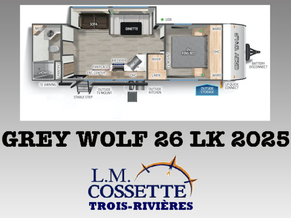 Grey Wolf 26 LK 2025-LM Cossette inc. vr-roulotte-fifth wheel-cargo-arctic wolf -Remote-Clipper-cherokee-grey wolf-wolf pup-kodiak cub-aspen trail-dutchmen-forest river-freedom express select-coachmen-apex nano -Trois-Rivières