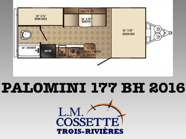 Palomini 177 BH 2016-LM Cossette inc. vr-roulotte-fifth wheel-cargo-arctic wolf -Remote-Clipper-cherokee-grey wolf-wolf pup-kodiak cub-aspen trail-dutchmen-forest river-freedom express select-coachmen-apex nano -Trois-Rivières