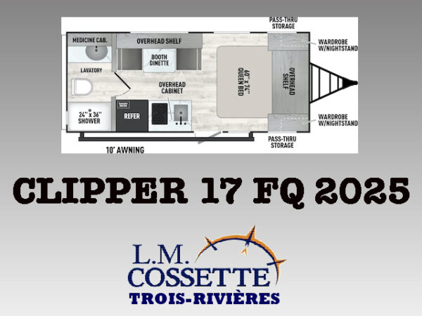 Clipper 17 FQ 2025-LM Cossette inc. vr-roulotte-fifth wheel-cargo-arctic wolf -Remote-Clipper-cherokee-grey wolf-wolf pup-kodiak cub-aspen trail-dutchmen-forest river-freedom express select-coachmen-apex nano -Trois-Rivières