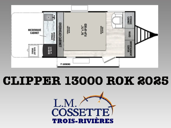 Clipper 13000 ROK 2025-LM Cossette inc. vr-roulotte-fifth wheel-cargo-arctic wolf -Remote-Clipper-cherokee-grey wolf-wolf pup-kodiak cub-aspen trail-dutchmen-forest river-freedom express select-coachmen-apex nano -Trois-Rivières