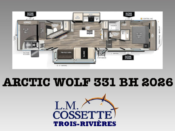 Arctic Wolf 331 BH 2026-LM Cossette inc. vr-roulotte-fifth wheel-cargo-arctic wolf -Remote-Clipper-cherokee-grey wolf-wolf pup-kodiak cub-aspen trail-dutchmen-forest river-freedom express select-coachmen-apex nano -Trois-Rivières