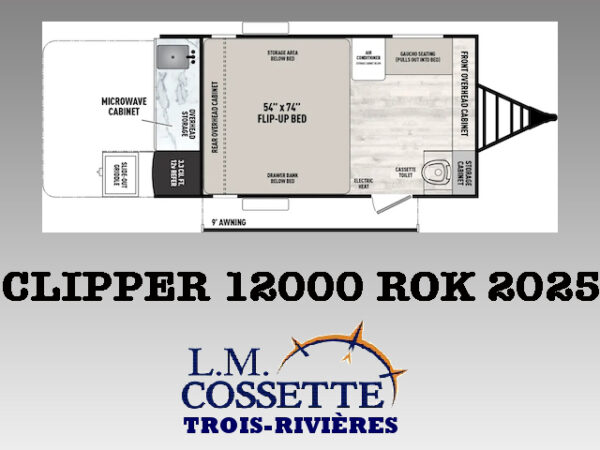 Clipper 12000 ROK 2025-LM Cossette inc. vr-roulotte-fifth wheel-cargo-arctic wolf -Remote-Clipper-cherokee-grey wolf-wolf pup-kodiak cub-aspen trail-dutchmen-forest river-freedom express select-coachmen-apex nano -Trois-Rivières