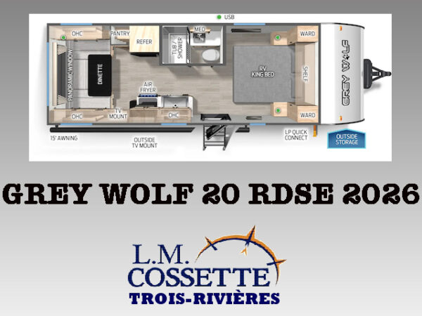 Grey Wolf 20 RDSE 2026-LM Cossette inc. vr-roulotte-fifth wheel-cargo-arctic wolf -Remote-Clipper-cherokee-grey wolf-wolf pup-kodiak cub-aspen trail-dutchmen-forest river-freedom express select-coachmen-apex nano -Trois-Rivières