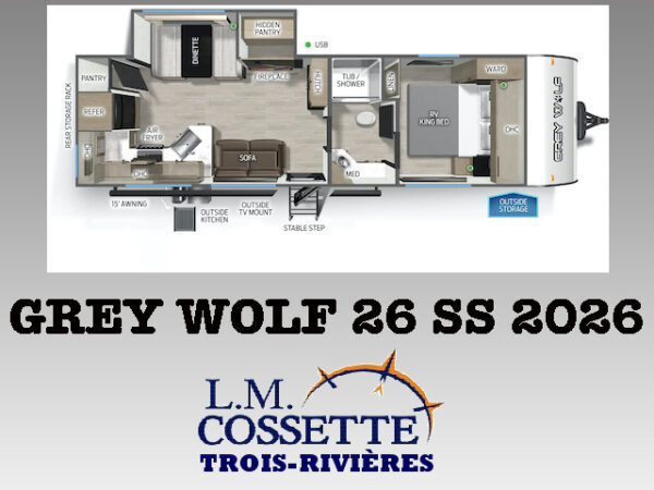 Grey Wolf 26 SS 2026-LM Cossette inc. vr-roulotte-fifth wheel-cargo-arctic wolf -Remote-Clipper-cherokee-grey wolf-wolf pup-kodiak cub-aspen trail-dutchmen-forest river-freedom express select-coachmen-apex nano -Trois-Rivières-fond