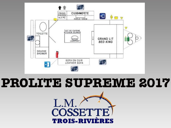 Prolite Supreme 2017-LM Cossette inc. vr-roulotte-fifth wheel-cargo-arctic wolf -Remote-Clipper-cherokee-grey wolf-wolf pup-kodiak cub-aspen trail-dutchmen-forest river-freedom express select-coachmen-apex nano -Trois-Rivières-fond