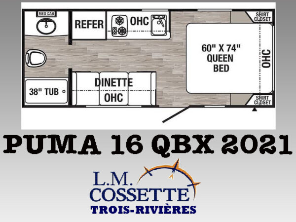 Puma 16 QBX 2021-LM Cossette inc. vr-roulotte-fifth wheel-cargo-arctic wolf -Remote-Clipper-cherokee-grey wolf-wolf pup-kodiak cub-aspen trail-dutchmen-forest river-freedom express select-coachmen-apex nano -Trois-Rivières-fond-fond-fond
