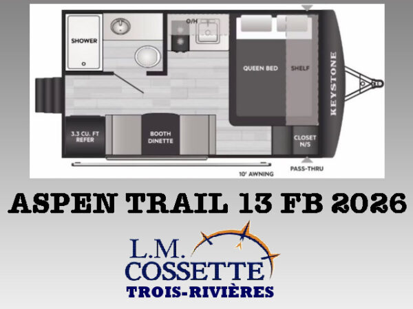 Aspen Trail 13 FB 2026-LM Cossette inc. vr-roulotte-fifth wheel-cargo-arctic wolf -Remote-Clipper-cherokee-grey wolf-wolf pup-kodiak cub-aspen trail-dutchmen-forest river-freedom express select-coachmen-apex nano -Trois-Rivières-fond-fond-fond